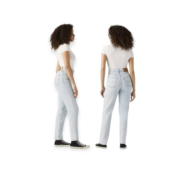 Levis Premium 80s Mom Jeans Light Wash High Rise Tapered Raw Hem Size 26 - Picture 2 of 16